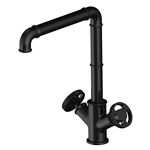 Kitchen Sink Faucet Black Vintage Industrial Pipe Tap Steampunk Style Dual Handwheel Cold and hot Water Mixer Faucet 360° Swivel Spout Sink Taps All Brass Casting Faucet with Standard Fittings