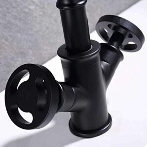 Kitchen Sink Faucet Black Vintage Industrial Pipe Tap Steampunk Style Dual Handwheel Cold and hot Water Mixer Faucet 360° Swivel Spout Sink Taps All Brass Casting Faucet with Standard Fittings