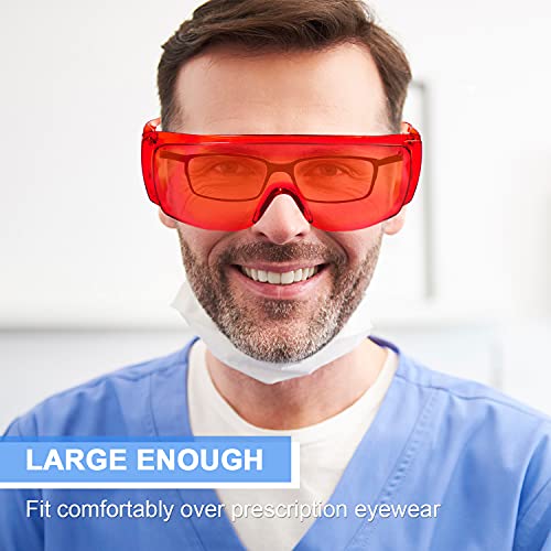 EZGO Dental Lab Safety Glasses, Red Goggle Eyewear, Anti-Fog Protective Eye Shield Safety Glasses for Teeth Whitening Curing Light, Fit Over Glasses for Adults & Kids