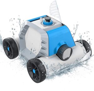 hitwby cordless pool cleaner, automatic robotic pool cleaner with 5000mah rechargeable built-in battery, up to 90 mins running cycle, ideal for flat bottom above ground/in-ground swimming pools, blue