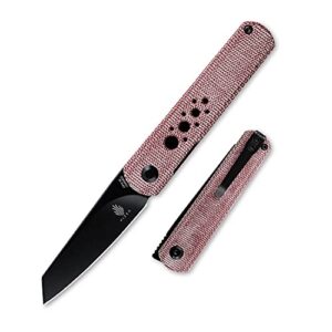 kizer feist red micarta pocket knife, cpm-3v reverse tanto blade front flipper knife for outdoor, mini knife for edc, v3499ed