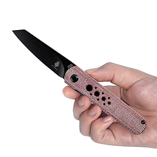 Kizer Feist Red Micarta Pocket Knife, CPM-3V Reverse Tanto Blade Front Flipper Knife for Outdoor, Mini Knife for EDC, V3499ED