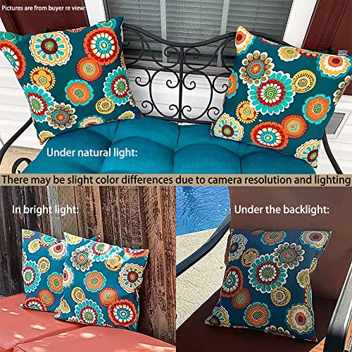 Magpie Fabrics Pack of 2 Outdoor Waterproof Throw Pillow Covers 18 x 18 Inch, Christmas Decorative Cushion Sham Pillowcase Shell for Garden Patio Tent Balcony Couch Sofa(Heronsbill Turquoise Green)