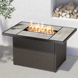 grand patio outdoor 43-inch csa safety approved gas fire pit table 50000 btu rectangle propane fire pit with ceramic tile top and resin wicker base