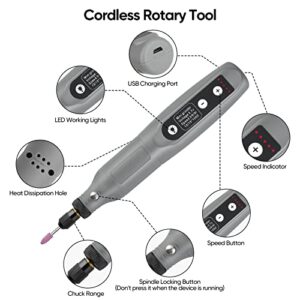 JEDIA Cordless Rotary Tool Kit, Father's Day 5-Speed Variable and USB Charging Cable Mini Power Rotary Tools, 3.7V with 45pcs Accessories for Fathers Gift, Sanding, Engraving, Polishing(Grey)