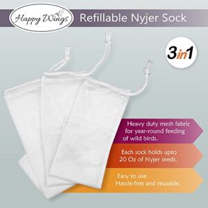 Happy Wings Refillable Nyjer/Thistle Empty Sock - Pack of 3 I Bird Feeder