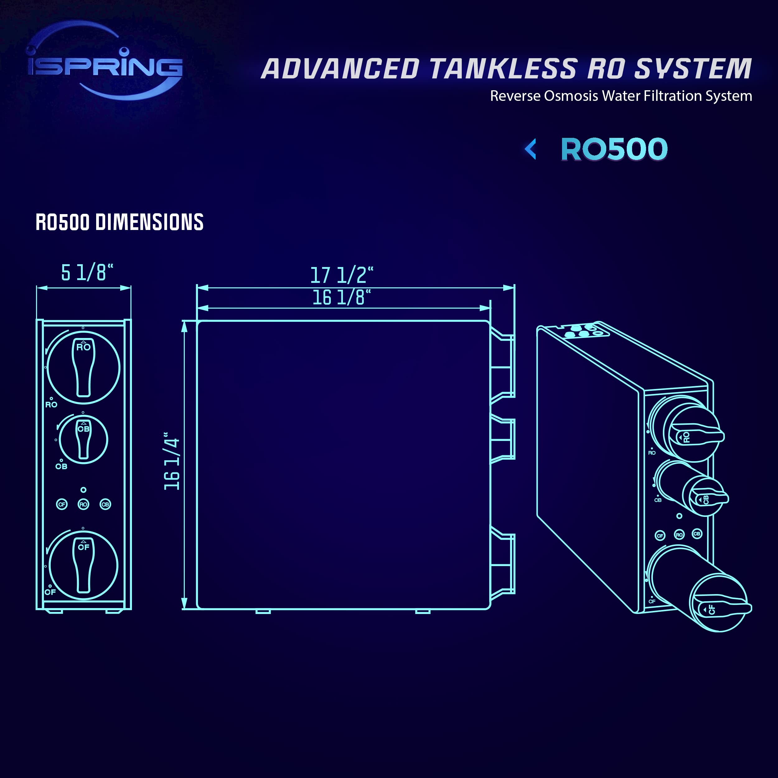 iSpring RO500AK-BN Tankless RO Reverse Osmosis Water Filtration System, 500 GPD Fast Flow with Natural pH Alkaline Remineralization, Brushed Nickel Faucet, 2:1 Pure to Drain Ratio, White.