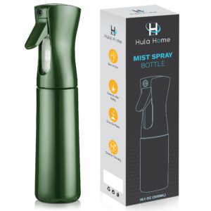 hula home continuous spray bottle (10.1oz/300ml) empty ultra fine plastic water mist sprayer – for hairstyling, cleaning, salons, plants, essential oil scents & more - green