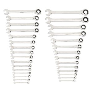 GEARWRENCH 30 Piece 12 Point Ratcheting Combination SAE/Metric (1/4-1 in., 8-24 mm) Wrench Set with Wrench Racks - 86702