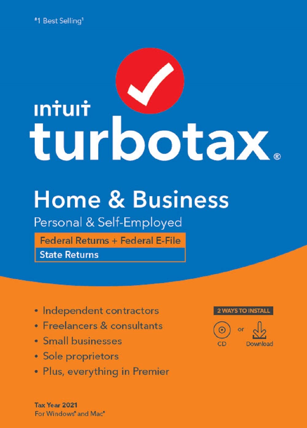 Intuit, TurboTax Home & Business 2021 Tax Software, Federal and State Tax Return w/Federal E-file [Amazon Exclusive] [PC/Mac Disc]