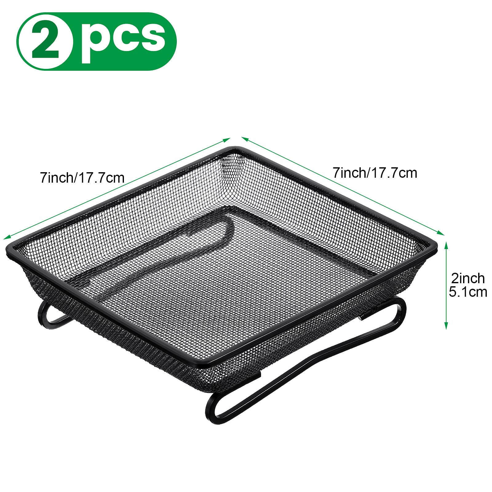 2 Pieces 7 x 7 x 2.7 Inch Metal Ground Bird Feeder Compact Platform Bird Seed Tray and 4 Pieces Elastic Rope for Outdoor Dove Birds or Squirrels Garden Decoration (Black)