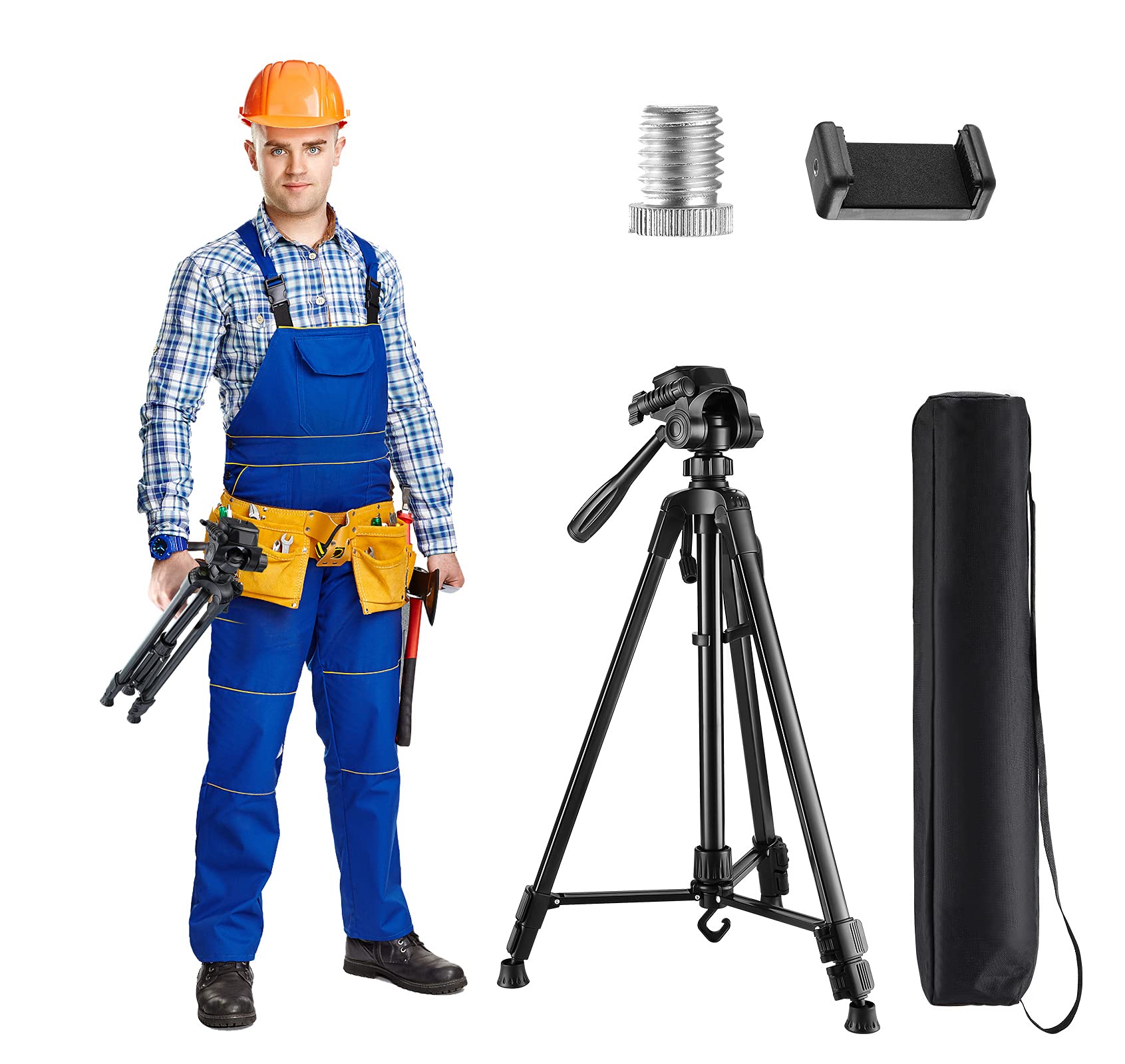 Laser Level Tripod with Carry Bag, Elikliv Lightweight Adjustable Aluminum Alloy Tripod Stand for Rotary and Line Lasers (Support 1/4” and 5/8" Mounting Thread)