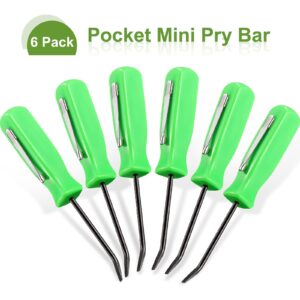 6 Pieces Mini Pocket Pry Bar Green Pocket Pry Bar with Clip Mini Pry Bar Set 4.5 Inch Length Mini Pry Bar Tool for Home Office Car Repair Gadgets Mechanics Electricians Technicians (Green)