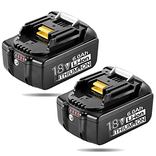 2 Packs 18V 6.0Ah BL1860B Battery Replacement for Makita 18v Battery Lithium BL1815 BL1820 BL1830 BL1840 BL1850 LXT-400 Cordless Power Tools Batteries with LED Indicator