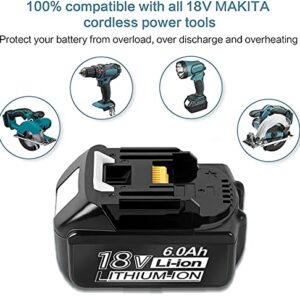 2 Packs 18V 6.0Ah BL1860B Battery Replacement for Makita 18v Battery Lithium BL1815 BL1820 BL1830 BL1840 BL1850 LXT-400 Cordless Power Tools Batteries with LED Indicator