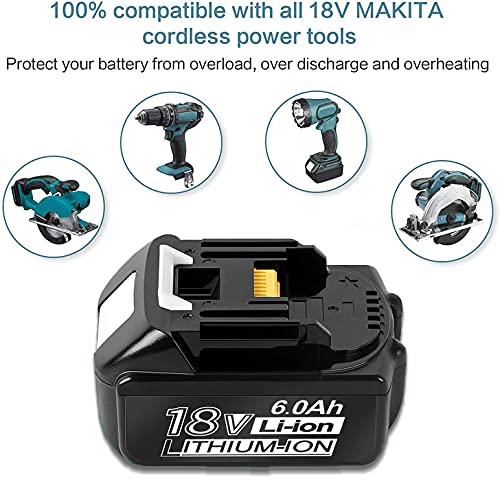 2 Packs 18V 6.0Ah BL1860B Battery Replacement for Makita 18v Battery Lithium BL1815 BL1820 BL1830 BL1840 BL1850 LXT-400 Cordless Power Tools Batteries with LED Indicator