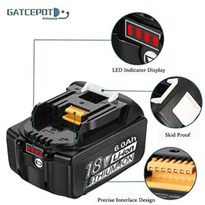 2 Packs 18V 6.0Ah BL1860B Battery Replacement for Makita 18v Battery Lithium BL1815 BL1820 BL1830 BL1840 BL1850 LXT-400 Cordless Power Tools Batteries with LED Indicator