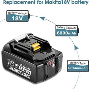 2 Packs 18V 6.0Ah BL1860B Battery Replacement for Makita 18v Battery Lithium BL1815 BL1820 BL1830 BL1840 BL1850 LXT-400 Cordless Power Tools Batteries with LED Indicator