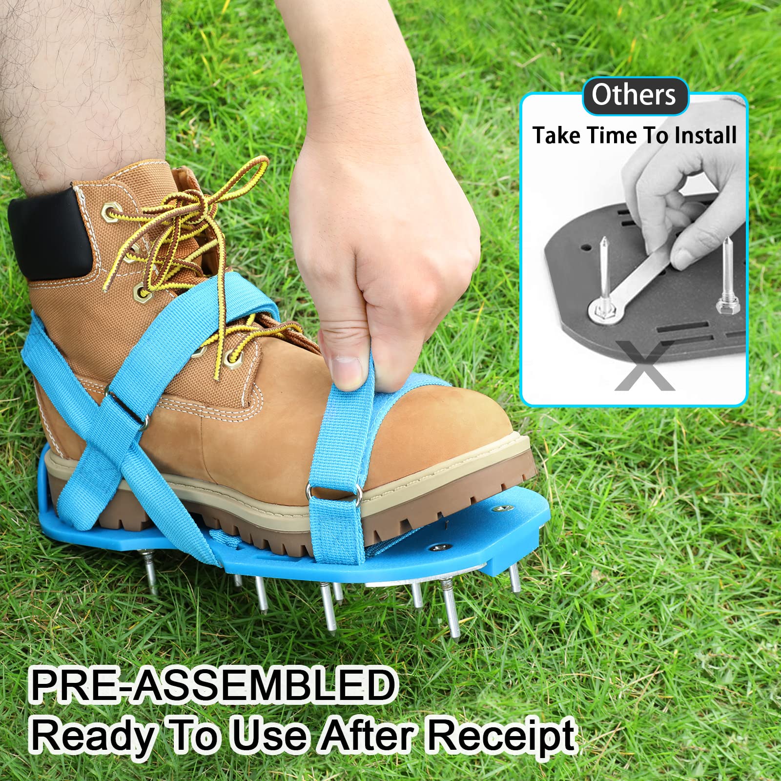 Opmeiro Lawn Aerator Shoes - Fully Assembled Soil Aeration Shoe Pair - Yard Aerator Tool for Aerating Patio Garden Grass Lawn