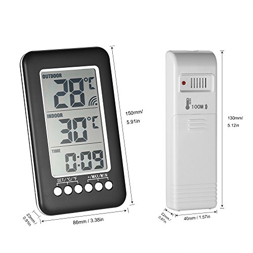 Indoor Outdoor Thermometer, LCD ℃/℉ Wireless Digital Thermometer with 200ft/100m Range Temperature Sensor