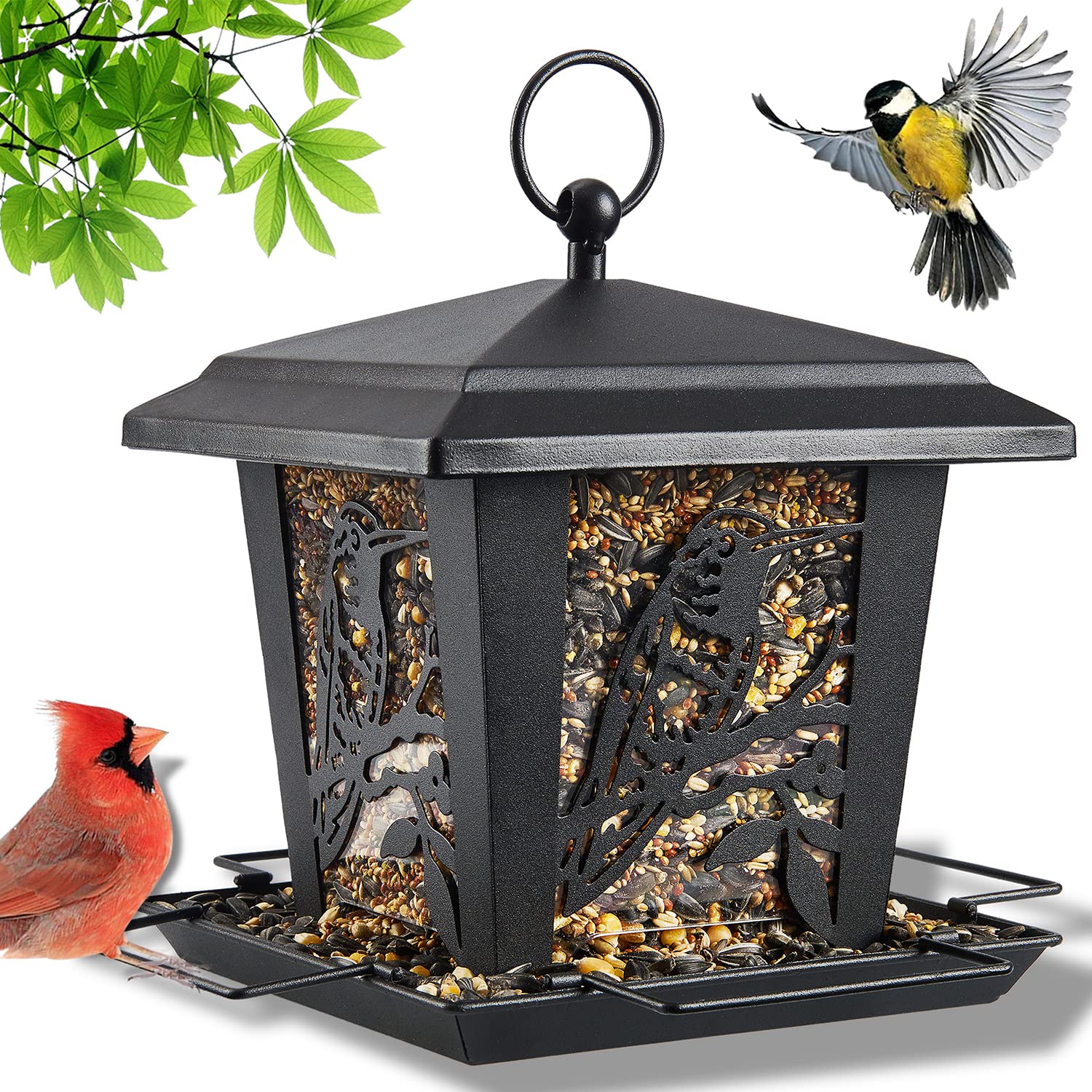 Birdream Bird Feeders for Outside Hanging Metal Bird Feeder with Unique Hummingbird Pattern Square Shape Birdfeeders Attracting Wild Birds for Outdoors Garden Yard