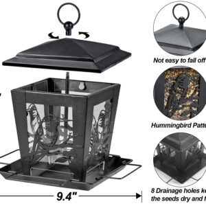 Birdream Bird Feeders for Outside Hanging Metal Bird Feeder with Unique Hummingbird Pattern Square Shape Birdfeeders Attracting Wild Birds for Outdoors Garden Yard