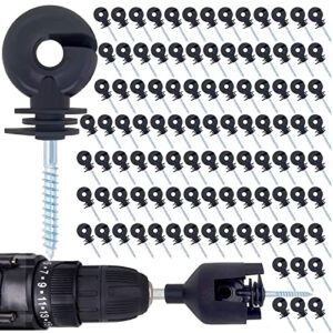 nqn 100 pcs black electric fence insulator screw-in insulator fence ring post wood post insulator and 1 pc free insulator socket tool (grid system accessories for animal husbandry electronic)