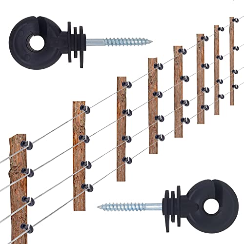 NQN 100 Pcs Black Electric Fence Insulator Screw-in Insulator Fence Ring Post Wood Post Insulator and 1 Pc Free Insulator Socket Tool (Grid System Accessories for Animal Husbandry Electronic)