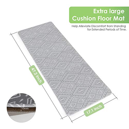 Anti Fatigue Kitchen Mats Rug(43.5X120cmX10mm), Anti Fatigue Standing Mat Area Rugs PVC Waterproof, Non-Slip, Oil Resistant Floor Mats for Kitchen, Office, Grey