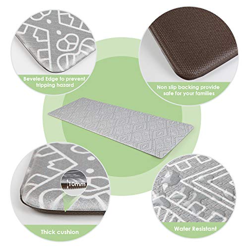 Anti Fatigue Kitchen Mats Rug(43.5X120cmX10mm), Anti Fatigue Standing Mat Area Rugs PVC Waterproof, Non-Slip, Oil Resistant Floor Mats for Kitchen, Office, Grey