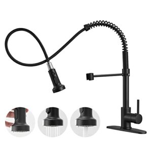besy kitchen faucet with pull out pull down sprayer, rv brass high-arc single handle single lever spring kitchen sink faucet, 3 function laundry faucet, matte black finish