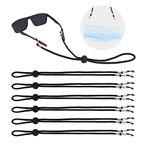 FYY Eye Glasses String Strap & Face Mask Lanyard Universal Sport Sunglasses Strap for Men Women, Anti-slip Eyeglasses Strap, Adjustable Eyewear Retainers Cord Chains Lanyards, Set of 6 Pack - Black