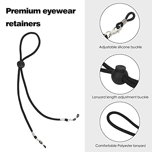 FYY Eye Glasses String Strap & Face Mask Lanyard Universal Sport Sunglasses Strap for Men Women, Anti-slip Eyeglasses Strap, Adjustable Eyewear Retainers Cord Chains Lanyards, Set of 6 Pack - Black