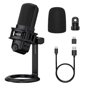 ZINGYOU USB Microphone for Computer, Condenser Desktop Mic Plug & Play with Mic Gain, Mute Button and Headphone Port for PC Recording, Gaming, Streaming, YouTube, Twitch, Voice Over, ZY-UD2 (Black)