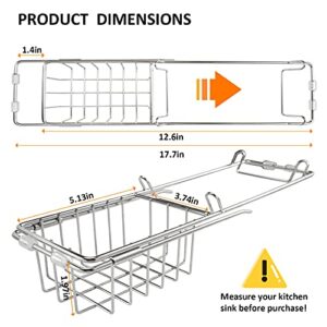 HLWDFLZ Kitchen Sink Strainer Basket - Stainless Steel Expandable Sponge Holder for Kitchen Sink Food Strainer and Sink Accessories Storage Rack