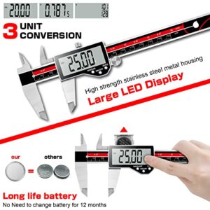 Digital Caliper Electronic Caliper Measuring Tool Precision Digital Vernier Caliper Inch/Millimeter/Fraction Measurement Micrometer for Jewelry - Metal Metric Measure Caliper for Engineer Carpenter