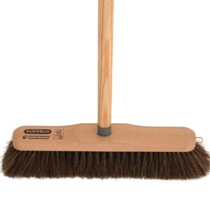 Horsehair Broom Natural Bristles with Wooden Handle, Durable Beech Wood Brush Head Genuine Horse Hair Bristles, Swiss Made Broom - Parquet, Solid Hardwood Floor, Tile Surfaces