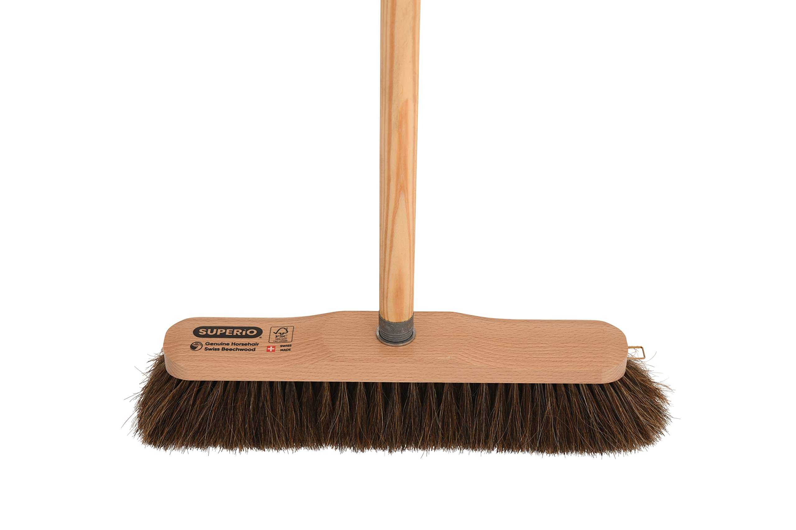 Horsehair Broom Natural Bristles with Wooden Handle, Durable Beech Wood Brush Head Genuine Horse Hair Bristles, Swiss Made Broom - Parquet, Solid Hardwood Floor, Tile Surfaces