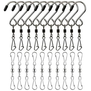 swetciel 20pcs swivel hooks clips, stainless steel dual clip swivels wind spinners spiral hangers for hanging wind spinners, wind chimes, bird feeder, wind socks, 2 styles