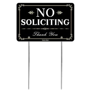 faittoo no soliciting sign for house yard with metal stakes, 12 x 8 heavy duty aluminum, reflective, fade resistant,weatherproof, uv protected, easy to assemble, up to 7 years outdoor use