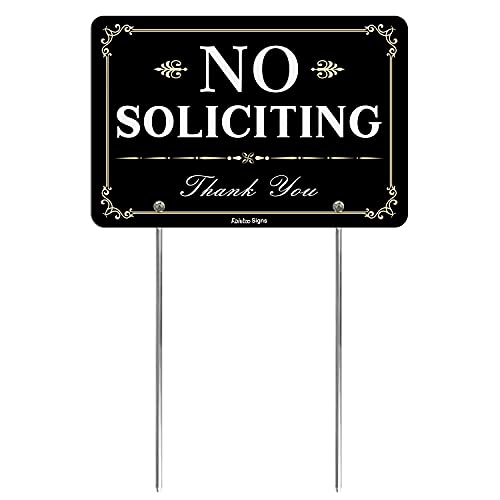 Faittoo No Soliciting Sign for House Yard with Metal Stakes, 12 x 8 Heavy Duty Aluminum, Reflective, Fade Resistant,Weatherproof, UV Protected, Easy to Assemble, Up to 7 Years Outdoor Use