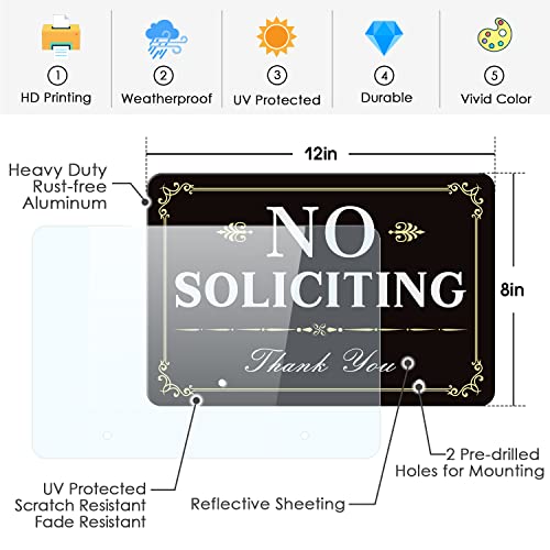 Faittoo No Soliciting Sign for House Yard with Metal Stakes, 12 x 8 Heavy Duty Aluminum, Reflective, Fade Resistant,Weatherproof, UV Protected, Easy to Assemble, Up to 7 Years Outdoor Use