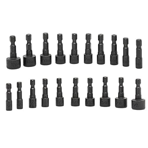 NEIKO 10068A Nut Driver Set, For Impact Drill and Driver, 20 Piece, 1/4” Hex Small Nut Driver Bit Set, Metric and Standard, 4-12 mm & 5/32”-1/2”, CR-V Steel, Nutsetter Driver Bits