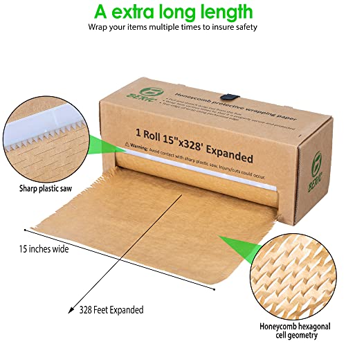 Beric Honeycomb Paper Cushioning Wrap - Packing - Shipping Supplies - Packing Paper - Boxes For Packaging - Alternative To Bubble Wrap Roll - Packing Paper For Moving - 15" X 328'