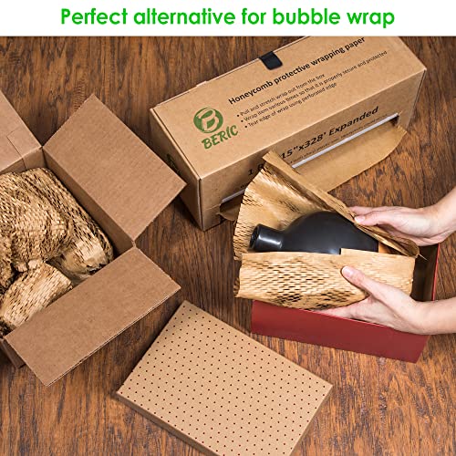 Beric Honeycomb Paper Cushioning Wrap - Packing - Shipping Supplies - Packing Paper - Boxes For Packaging - Alternative To Bubble Wrap Roll - Packing Paper For Moving - 15" X 328'