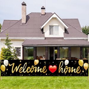 welcome home banner decoration, black gold welcome back home yard sign for outdoor, military homecoming deployment returning party supplies