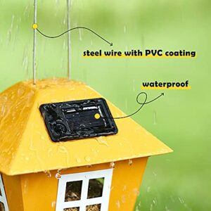 JUYUAN Solar Bird Feeder Yellow House Hanging Outdoor for Cardinal, Metal Rain Proof for Wild Bird, Small Cute Home Design and Lights up Automatically at Night, Decorative Gifts (Yellow)