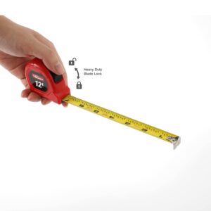 Hyper Tough 12' Tape Measure Nylon-Coated Blade | Belt Clip | Fractional Read