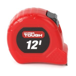 Hyper Tough 12' Tape Measure Nylon-Coated Blade | Belt Clip | Fractional Read