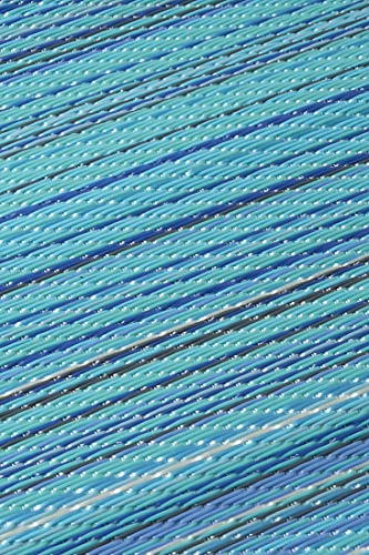 FH Home Outdoor Camping Rug - Waterproof, Fade Resistant, Reversible - Premium Recycled Plastic - Striped - Large Patio, Deck, Sunroom, RV - Havana - Turquoise - 9 x 12 ft Foldable
